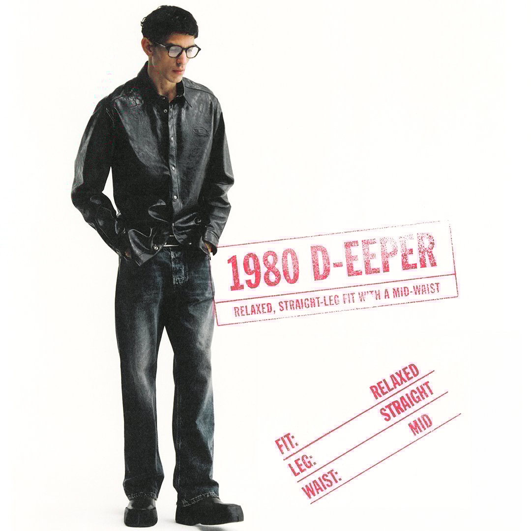 A man and a woman wearing Diesel jeans